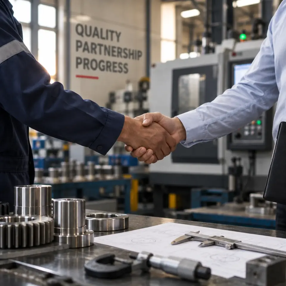 Handshake over precision-machined components in the manufacturing facility